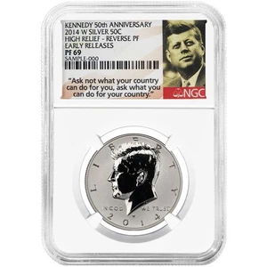 Medio dólar Kennedy 2014-W prueba inversa alto relieve 50c plata 50 aniversario... - Imagen 1 de 2
