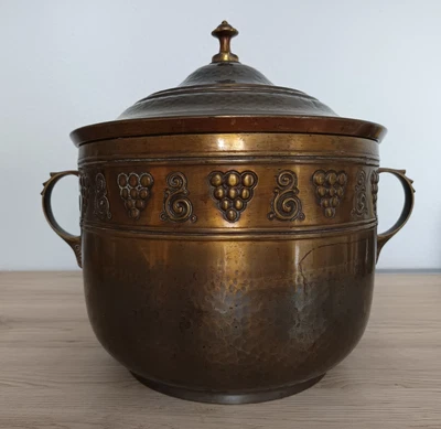 Schöner antiker Weinkühler / Bowletopf Metall (Messing?) gemarkt Patina - Bild 1 von 4