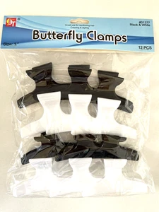 BT Butterfly Hair Clamps-Strong, Black & White-3 inches Salons, Barbers - Picture 1 of 3