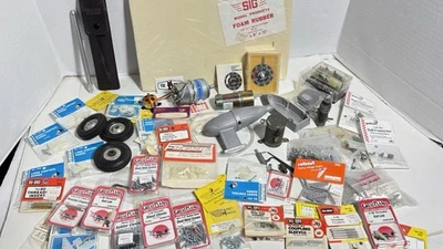 Vintage RC AIR PLANE PARTS Lot Bags of N.O.S.  Old Tires Electric Motors Stuff - Image 1 of 4