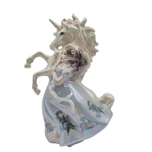 Vintage 1994 Hand Painted Fairy Princess and Unicorn Figurine Blue Floral Dress - Picture 1 of 6