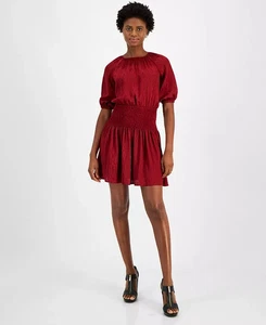 Mini vestido para mujer Michael Kors satinado calado rojo brandy oscuro talla XS VENTA $165 - Imagen 1 de 2