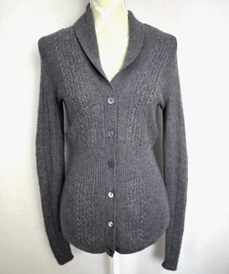 BROOKS BROTHERS Woll Strickjacke Damen M grau Zopfmuster Wolle Kaschmir Seide - Bild 1 von 7