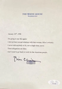 Bill Clinton Signed on Bottom Mock White House Logo Statement Lewinsky JSA - Picture 1 of 3