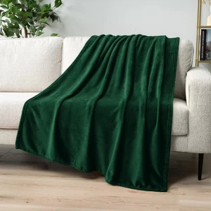 Emerald Green Fleece Throw Blanket for Couch, Dark Green Forest Super Soft Fu... - Picture 1 of 9