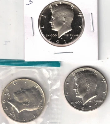 1977-P+D Brilliant Uncirculated with S Proof from US Mint Sets, 3 Half Dollars! - Image 1 of 2