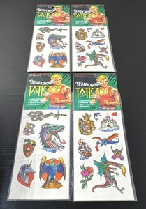 4 Packs Vintage 1993 Adorn Gift Temporary Tattoos Snake Dragon Ship Unicorn New - Picture 1 of 11