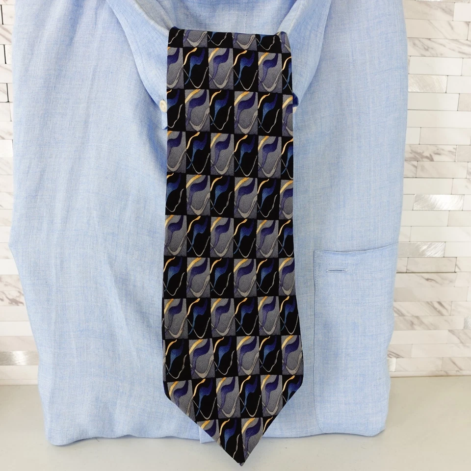 J GARCIA Corbata Cuello Para Hombres Azul Seda Diseñador Tejido Vestido Traje Vivo Preppy Artista Foto 1 de 4