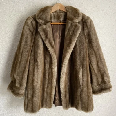 Abrigo de Colección Años 60 Tissavel Imitación Piel Tostado Crema Largo Medio Con Bolsillos Talla M/L Foto 1 de 4