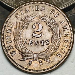 1864 Two Cent Piece 2C FULL MOTTO Ungraded Civil War Date US Copper Coin CC28207 - Picture 1 of 6