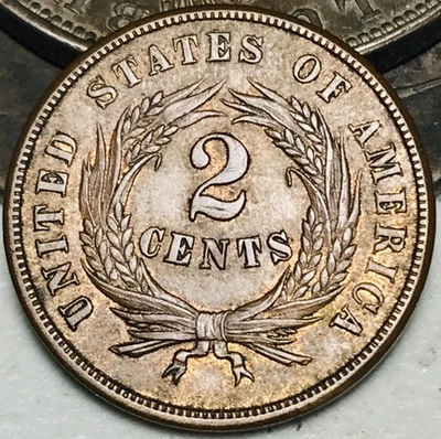 1864 Two Cent Piece 2C FULL MOTTO Ungraded Civil War Date US Copper Coin CC28207 - Image 1 of 4