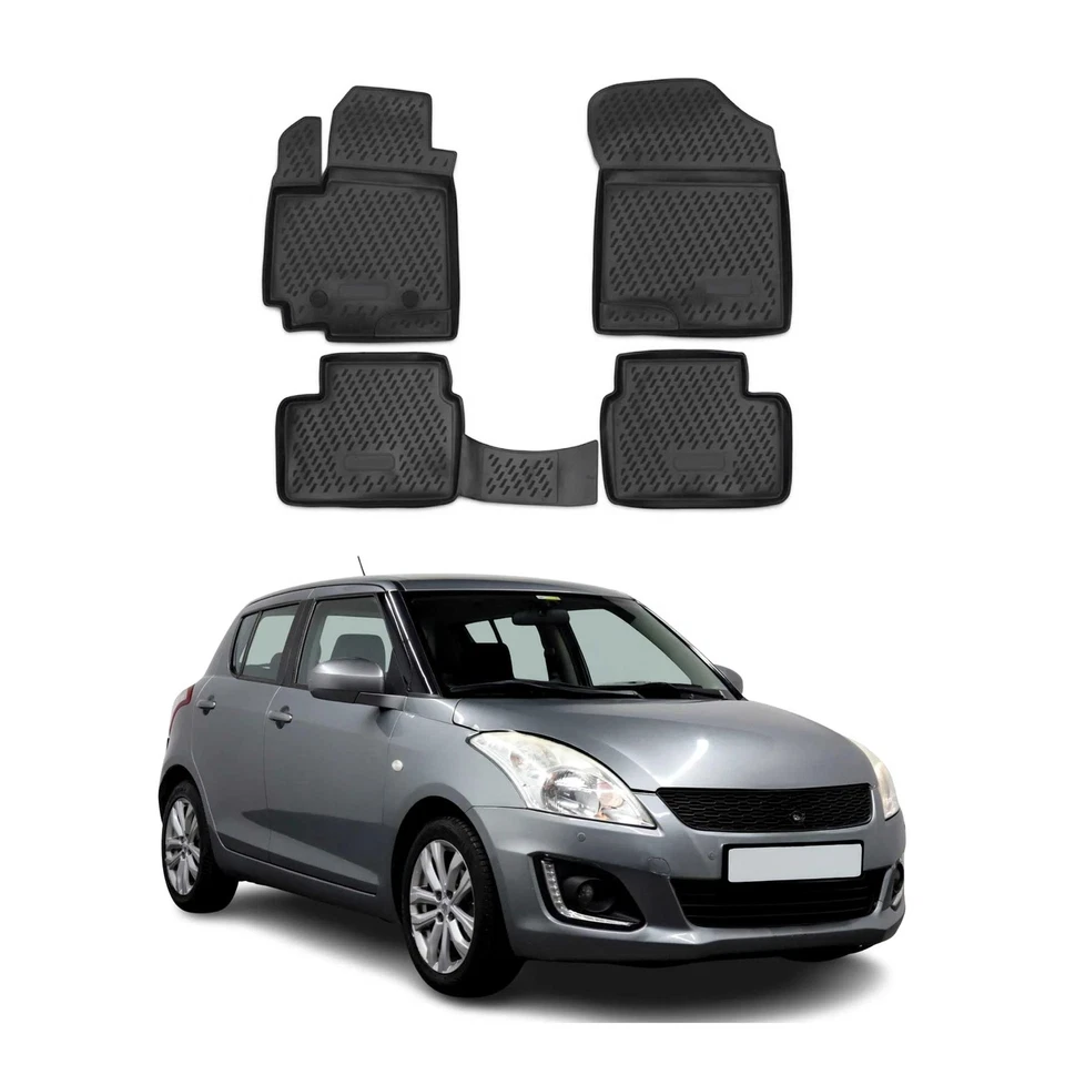 Juego completo de tapetes forros para Suzuki Swift 2010-2017 negro para todo tipo de clima Foto 1 de 4