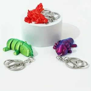 3D Printed Flexi Keychain Set Croc Axolotl Dragon Flame Fidget Gradient Colors - Picture 1 of 4