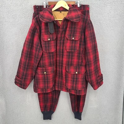 Vintage Woolrich Jacket And Pants Mens Red Plaid Wool Hunting 40s 50s Mackinaw - Image 1 of 4