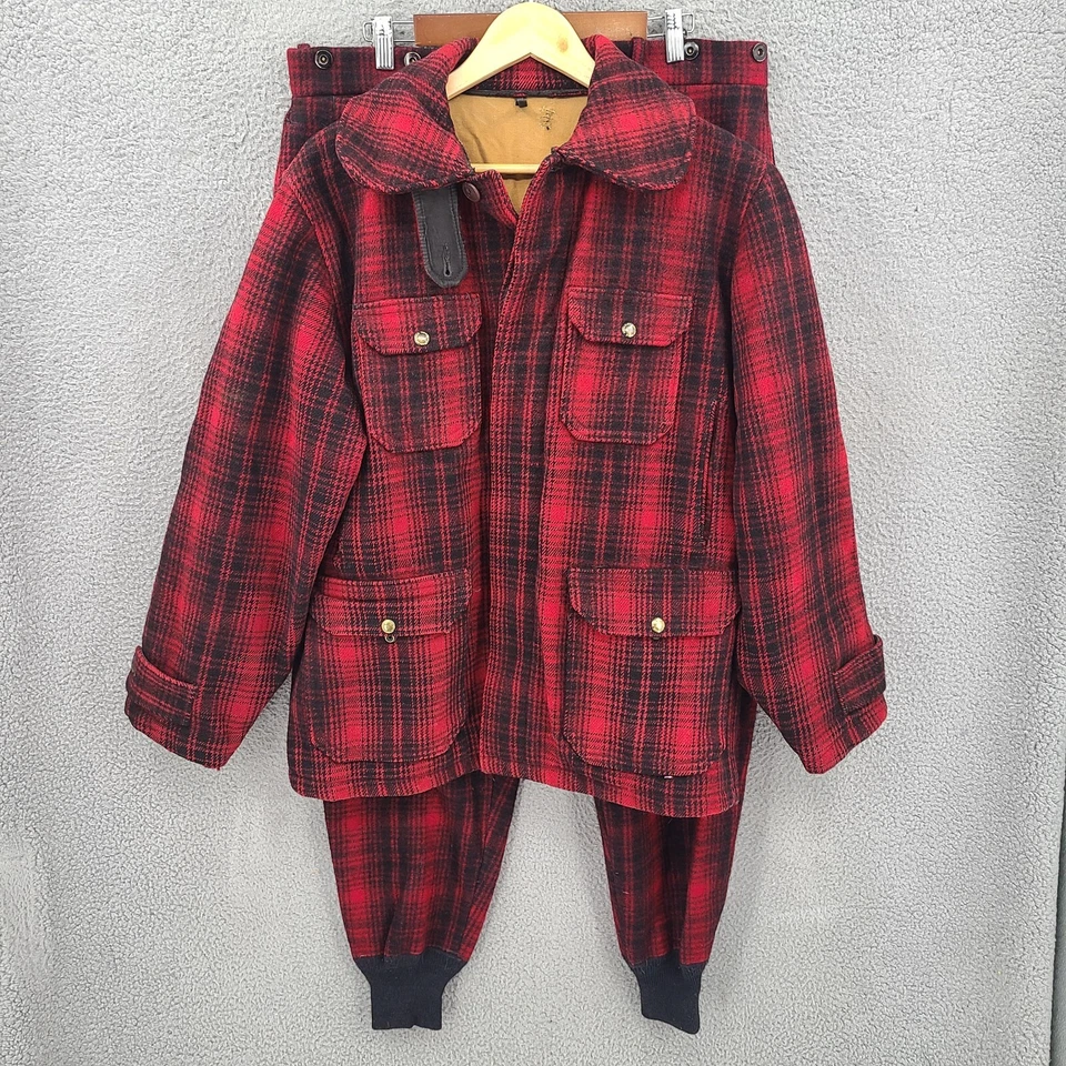 Vintage Woolrich Jacket And Pants Mens Red Plaid Wool Hunting 40s 50s Mackinaw - Image 1 of 4