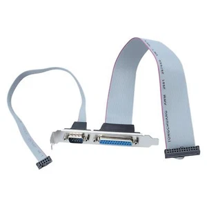 PC Motherboard LPT 25p Printer + DB9 9pin RS232 Com Port Cable Bracket - Afbeelding 1 van 3