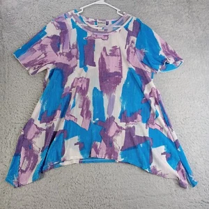 BonWorth Top Women Medium Purple White Abstract Geometric Blouse Stretch Comfort - Picture 1 of 6