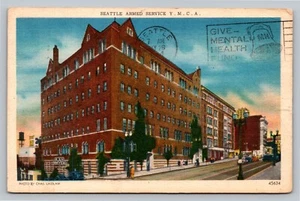 Postal Seattle Washington Armed Service Y. M. C. A. Coches exteriores personas 1954 - Imagen 1 de 4