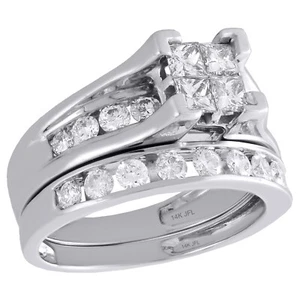 14K White Gold Princess Diamond Bridal Set Engagement + Wedding Rings 1.50 Ct. - Picture 1 of 6