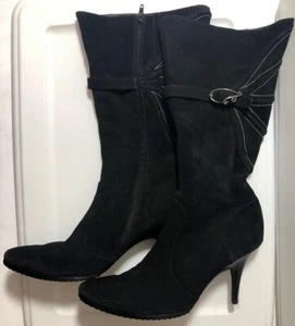 Fitzwell Women Black Stiletto Heel Knee High Boots Size 9.5M Leather - Picture 1 of 9