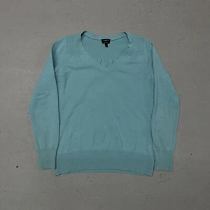 Maglione Talbots donna taglia media puro cashmere scollo a V bambino blu a costine - Foto 1 di 8