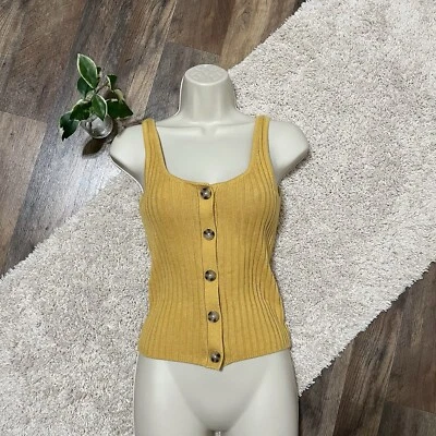 Camiseta sin mangas suéter American Eagle XS amarillo mostaza retro acanalado con botones delanteros Foto 1 de 4