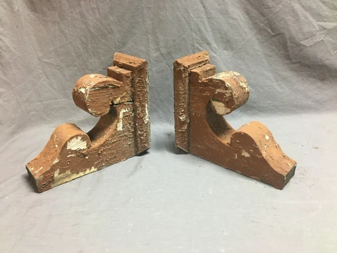 Small Pair  Antique Wood Porch Corbels Shabby VTG Chic Shelf Brackets 742-20B Cover