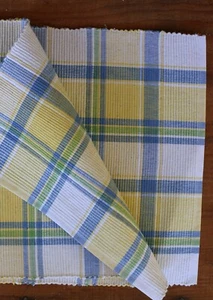 Table Runner 36 inch Plaid Yellow Blue White Woven Cotton Cottage Decor - Picture 1 of 4
