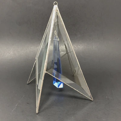 Pirámide biselada de vidrio con plomo hecha a mano pátina de prisma azul 8,5" Foto 1 de 4