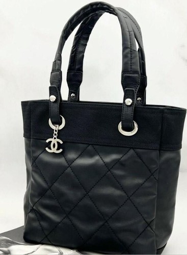Borsa a tracolla CHANEL Paris Biarritz tote bag rivestita tela pelle nera donna usata