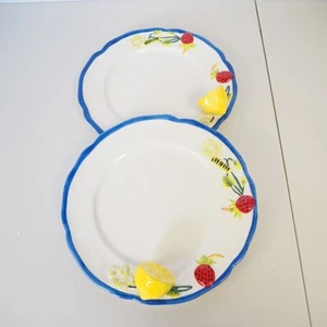 Anthropologie Faye Dessertteller 2er Set weiß Zitrone Steinzeug handbemalt 8" - Bild 1 von 13