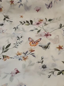 Silk Polyester Sheer Beige Floral Butterflies  60" Width - Sold By The Yard - Picture 1 of 5