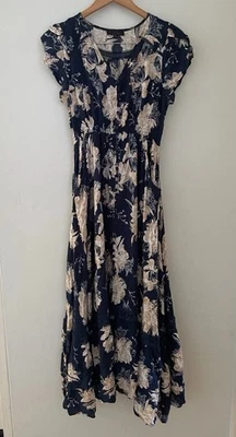Caroline Morgan Navy & Cream Maxi dress size 8 Floral casual everyday workwear - image 1 of 4