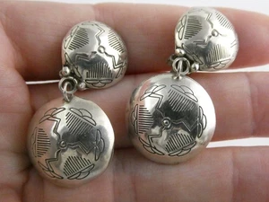 RH Signed NA Navajo Sterling Silver Thundercloud Clip on Earrings 11.1g 1.5 Inch - Picture 1 of 15