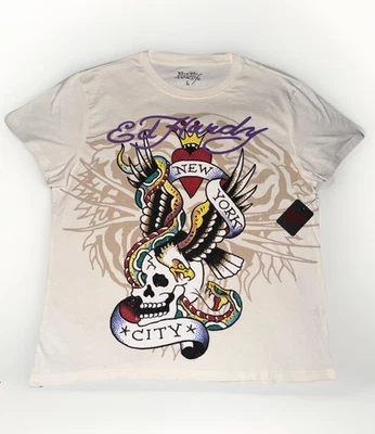 Camiseta Ed Hardy Diamantes de Imitación Calavera Serpiente Gráfico Para Hombre Talla Grande Blanca Tatuaje Nueva con Etiquetas Foto 1 de 3