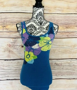Canotta donna Sonoma blu floreale scollo a scoop a costine perfetta taglia M - Foto 1 di 10