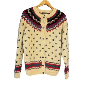Vintage Eddie Bauer Wolle Fair Isle Strickjacke Damen L Pullover Schneeflocke Knöpfe - Bild 1 von 9