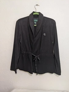 Lauren Ralph Lauren Women L Black Fleece Housewear Kimono Jacket Robe - Picture 1 of 9