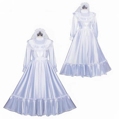 Vestido de satén blanco bloqueable Sissy para niña de criada cosplay disfraces unisex hechos a medida Foto 1 de 4