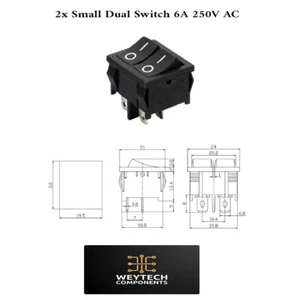 2x Small Dual 4 Pin 2 Position (On-Off) Rocker Switch 250VAC 6A - Picture 1 of 3