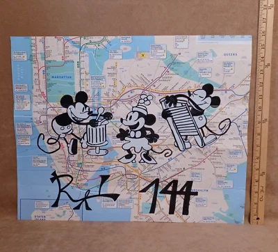 Rat Tunnel Band Pop Graffiti Expresionismo Arte Original Mapa del Metro de Nueva York Foto 1 de 3