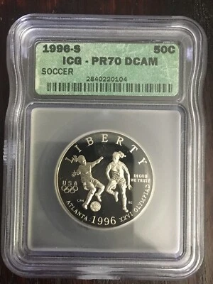 1996 S 50C Atlanta Olympic Soccer Proof Half Dollar ICG PR70 PF70 DCAM - Image 1 of 4