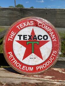 Texaco Petroleum Products Round Metal Sign Tin Vintage Garage Gas Oil  Rustic 