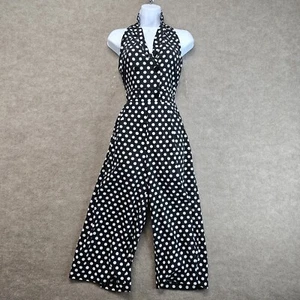 Favlux Fashion Sleeveless Wide Leg Jumpsuit Navy Blue & Ivory Polka Dot Size S - Picture 1 of 16