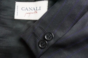 Canali Negro Morado Rayas 100% Lana 2 PC Chaqueta Pantalones Talla 44L - Imagen 1 de 12