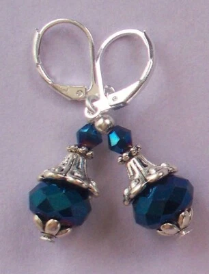 Gotas de cristal eléctricas AZUL PALANCA hechas a mano plata pl hechas a mano Foto 1 de 4