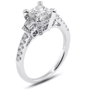 Anillo de compromiso estilo vintage de oro blanco con diamantes naturales princesa 3,21 quilates G VS1 - Imagen 1 de 13