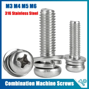 M3-M6 A4 Stainless Steel Bolt & Nut Washers Phillips Pan Head Machine Screws Set - Picture 1 of 34
