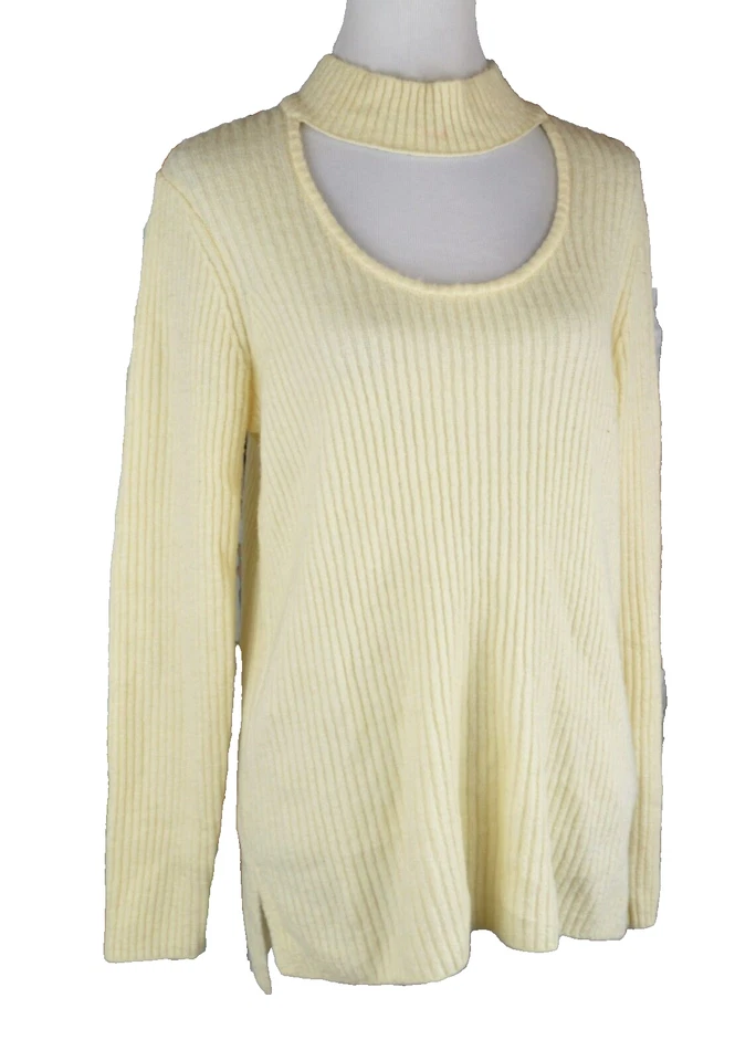 Suéter Gargantilla Cuello Simulado Kensie Top Tejido Acanalado Manga Larga Marfil M Foto 1 de 4