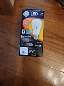 GE LED Soft White Bulb 6 Watt 40 Watt Replacement Dimmable A19 480 Lumens NEW - Picture 1 of 4